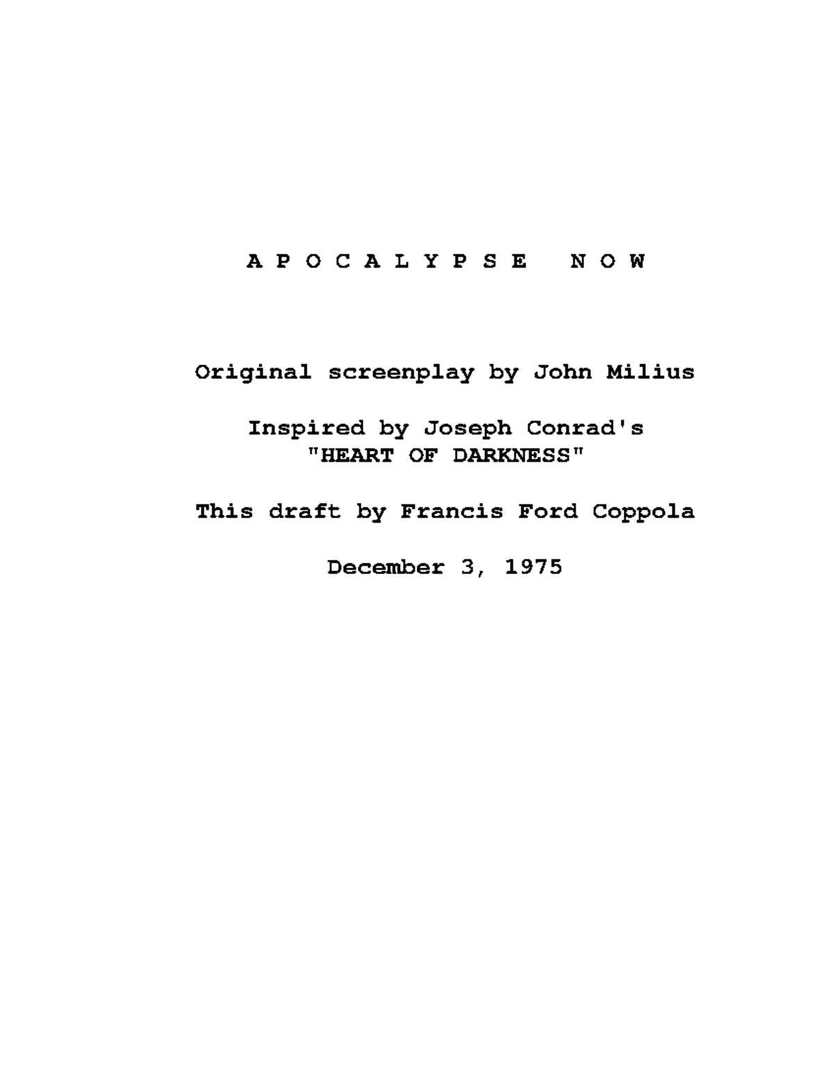 Apocalypse Now Screenplay Analysis (DFR 101) - December 1975 Draft ...