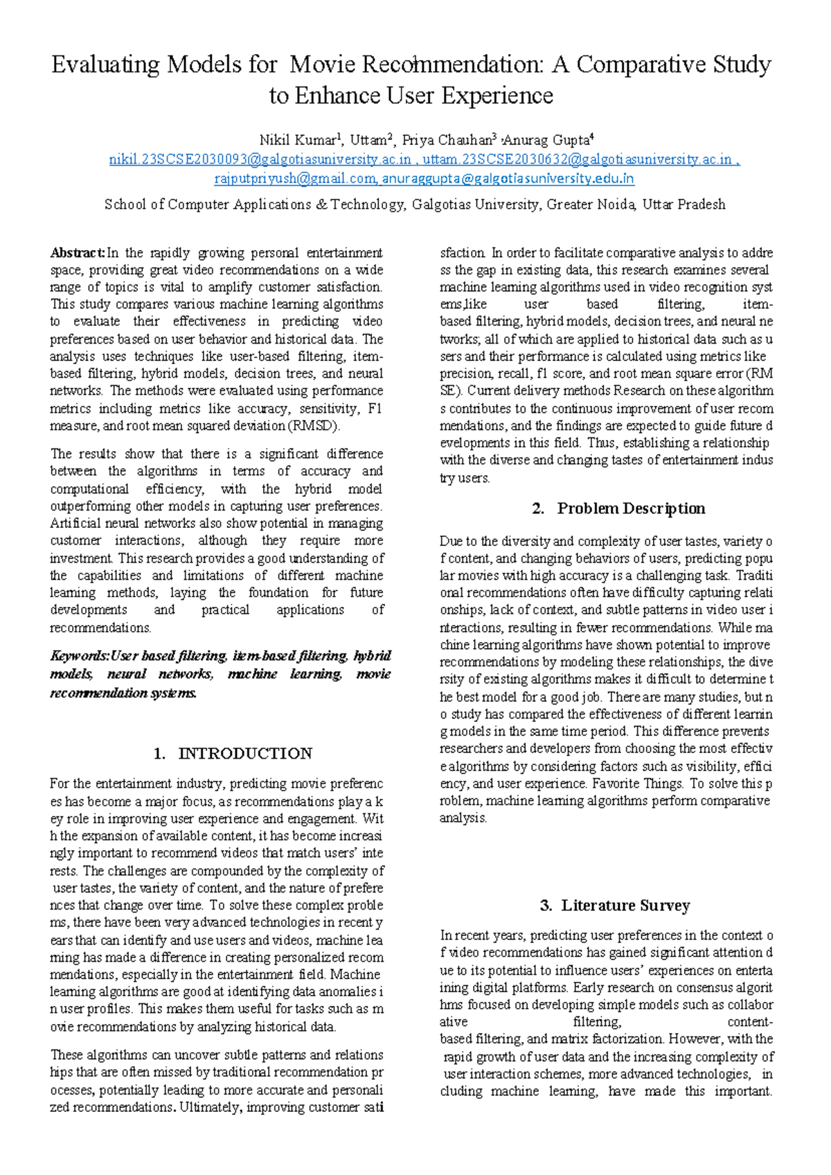 Comparative Study of ML Models for Movie Recommendations (CS101) - Studocu
