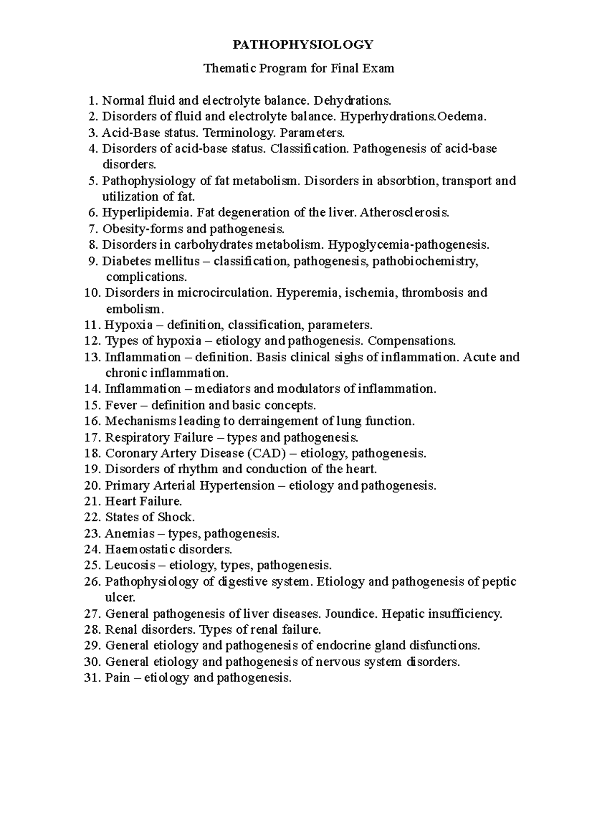 Pathophysiology III: Key Concepts for Final Exam Review - Studocu
