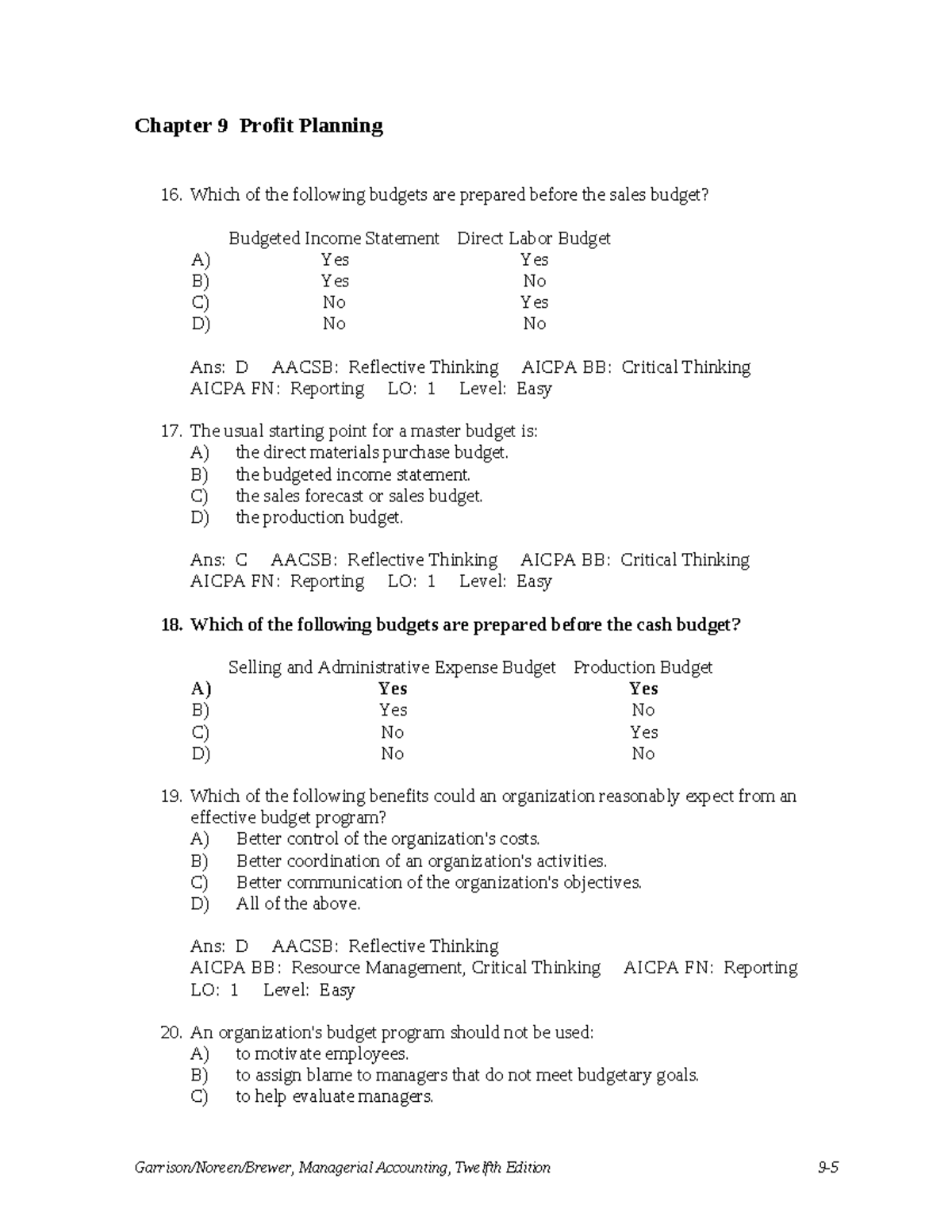 Chapter 09 Test Bank for Managerial Accounting (ACCT 101) - Studocu