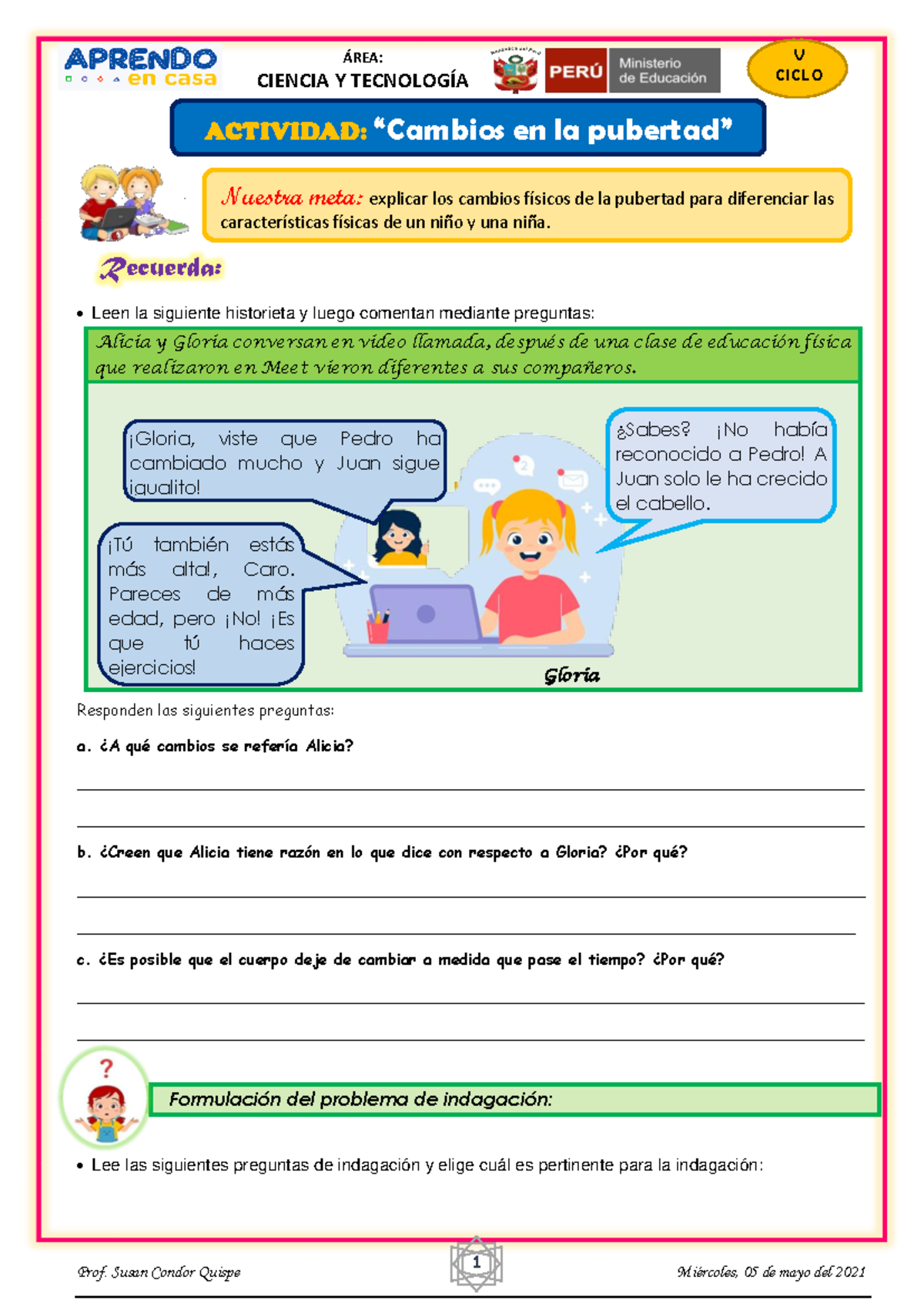 Hojas De Trabajo Sobre La Pubertad Situaciones De Riesgo Durante La