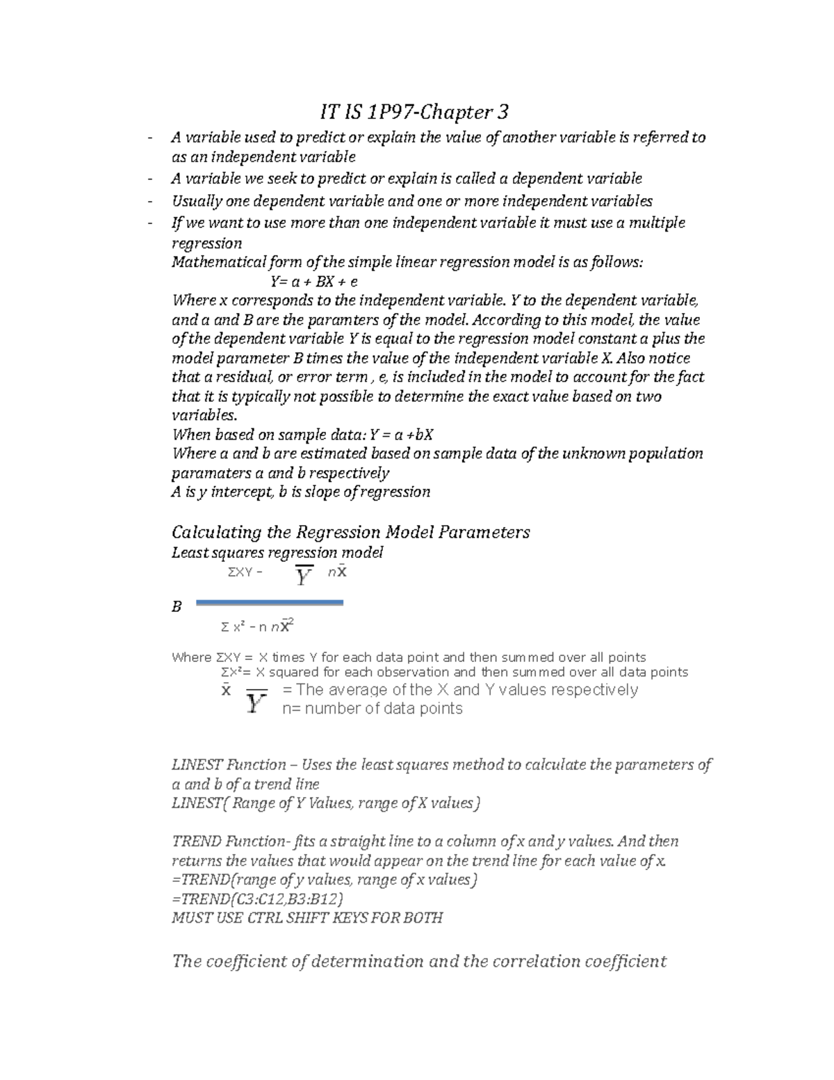 Summary of Regression & Time Series Models (Chapters 1-4) - Studocu