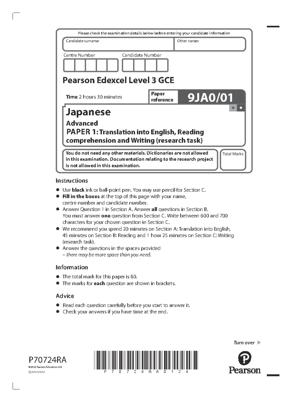 P1 2022 - psych - Centre Number Candidate Number P70724RA0124 P70724RA ...