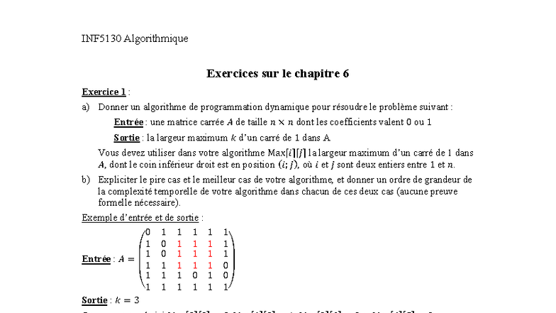 INF5130 Algorithmique Exercices Corrigés Chapitre 6 - Studocu