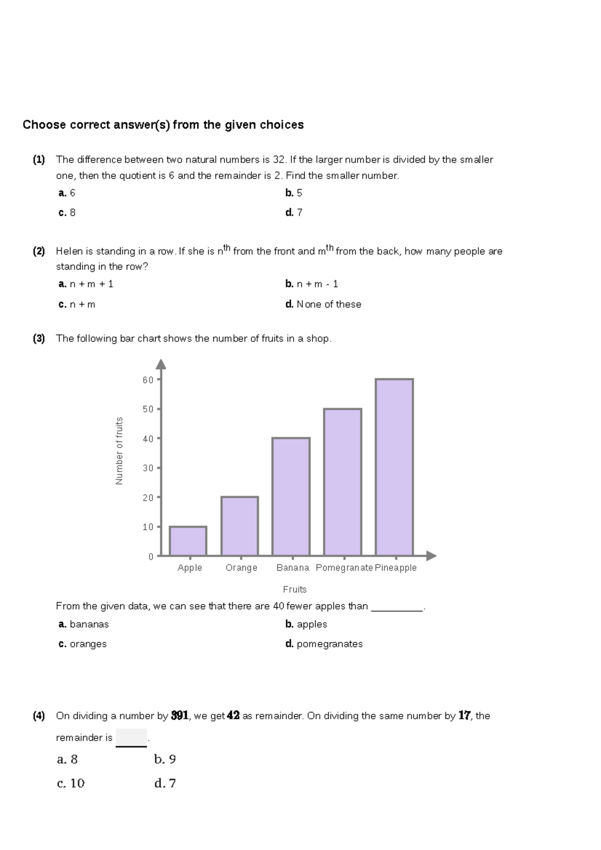 Year 7 Maths Practice Worksheets: Selected Questions and Answers - Studocu