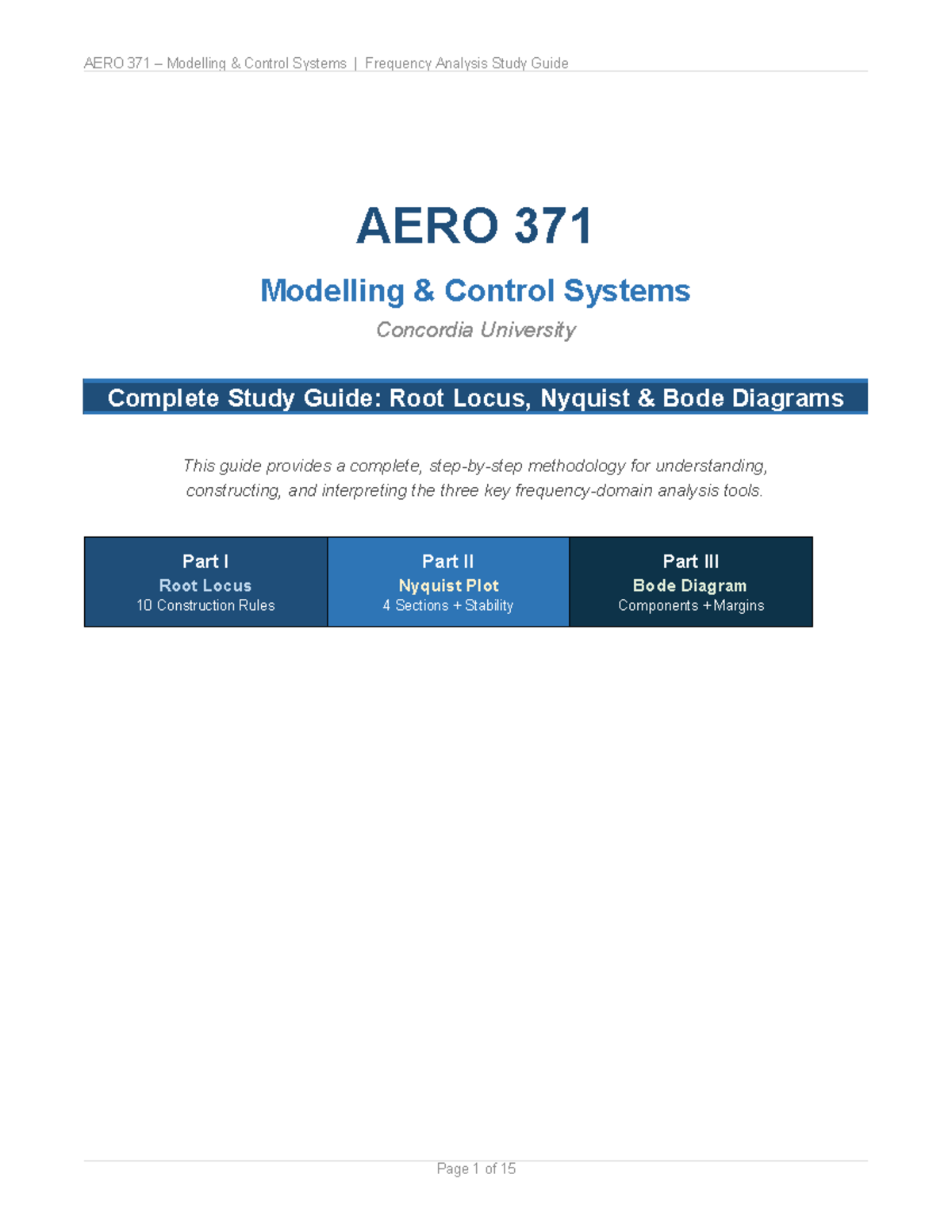 AERO 371 Frequency Analysis Study Guide: Root Locus, Nyquist, Bode ...