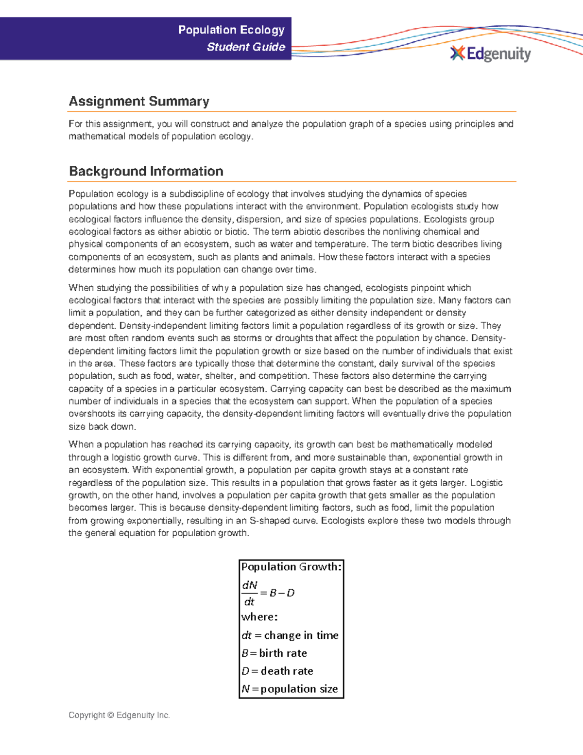 Project - Population Ecology (BIO 101) - Student Guide & Assignment ...