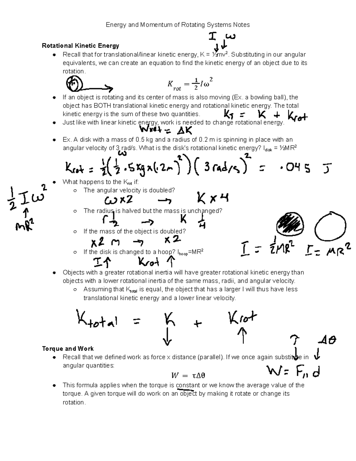 KEY Unit 6 Notes: Energy & Momentum in Rotating Systems - Studocu