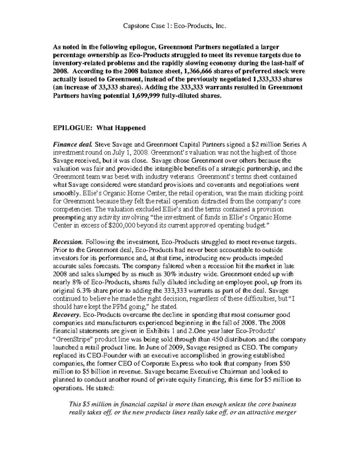 ECO-Products Capstone Case(1) Reading - As noted in the following ...