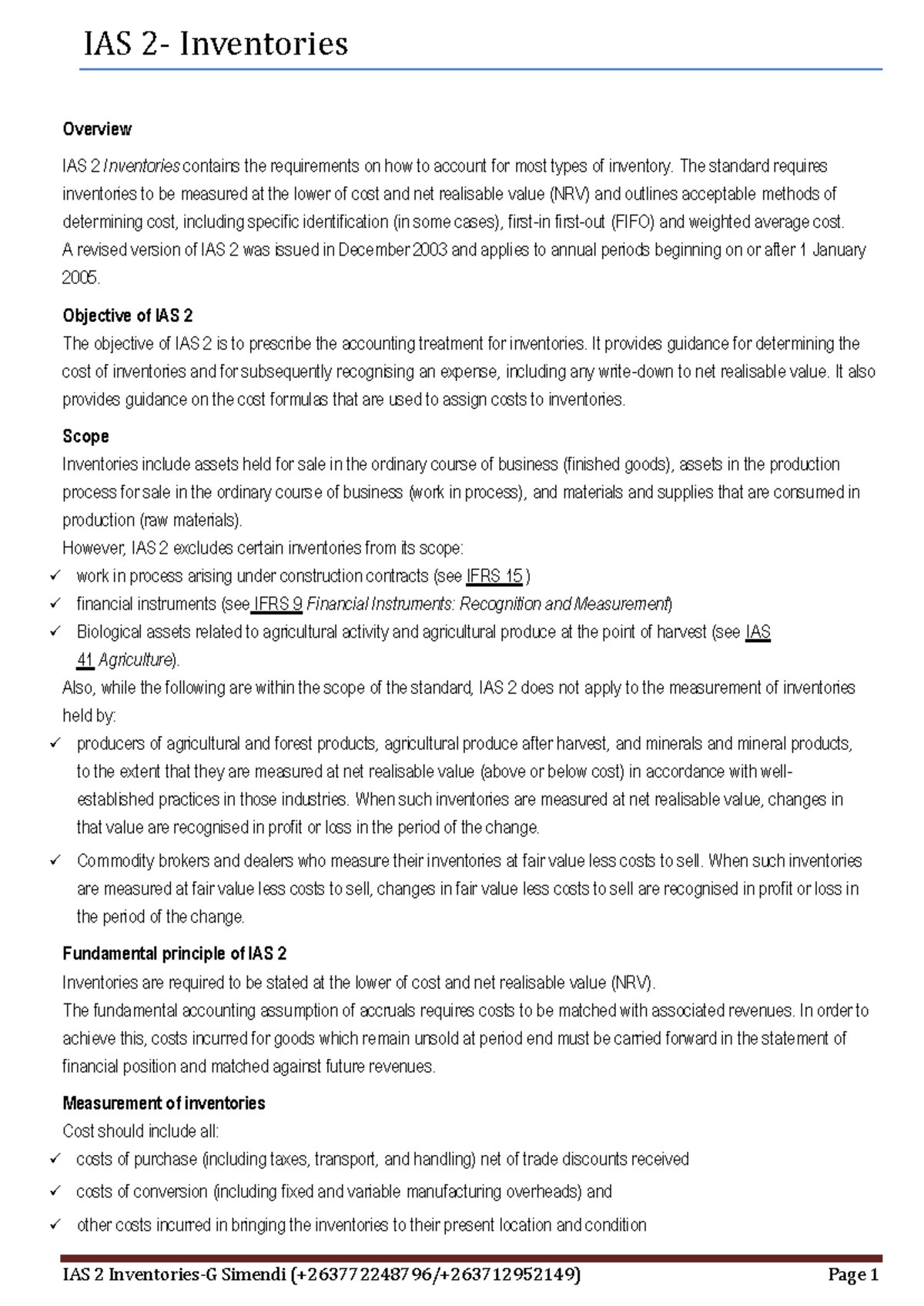 IAS 2 Inventories - NIL - IAS 2- Inventories Overview IAS 2 Inventories ...