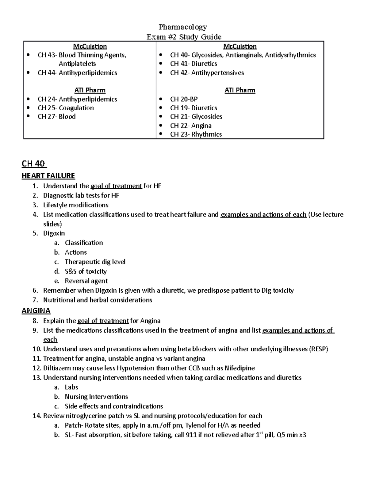 Exam 2 Study Guide - Pharmacology Exam #2 Study Guide McCuistion CH 43 ...