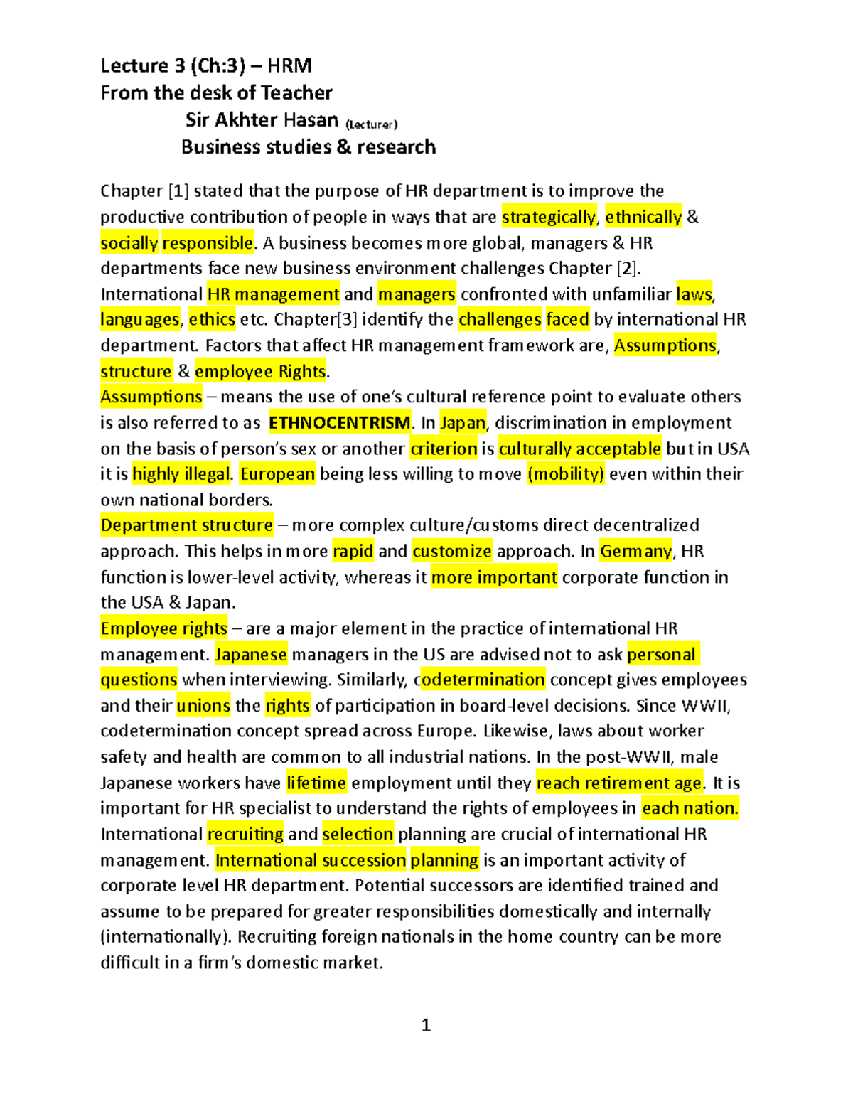 Chapter 3 HRM: Key Concepts in International Human Resource Management ...