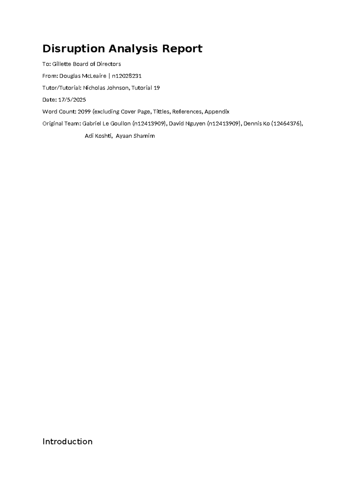 BSB106 A3 - Disruption Analysis Report on Gillette's Tariff Challenges ...
