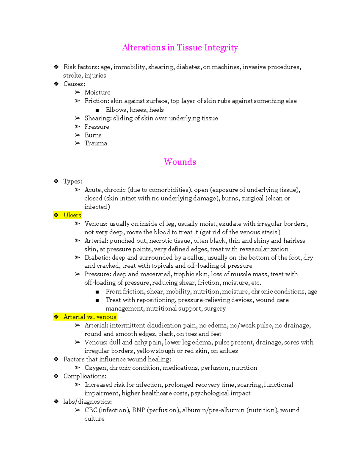Tissue Integrity & Wound Care Management Guidelines (NURS 301) - Studocu