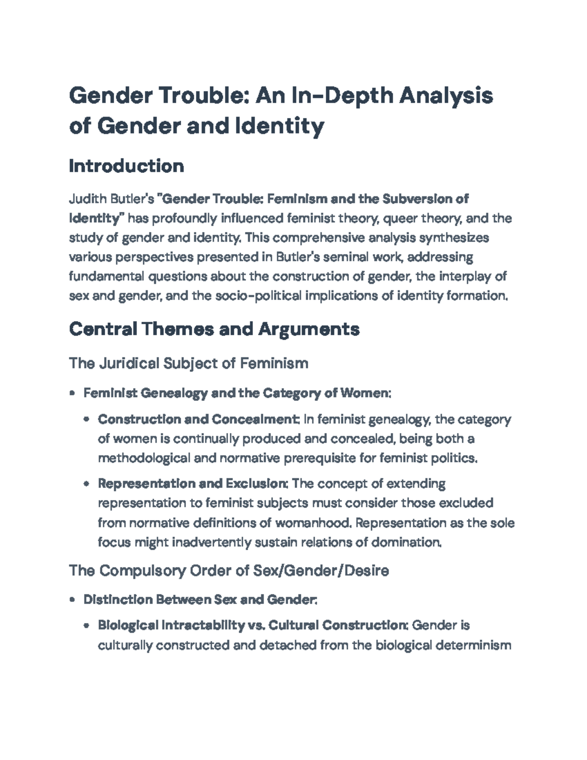 Final Exam Notes on Judith Butler's "Gender Trouble" (Course Code: XX123) - Studocu