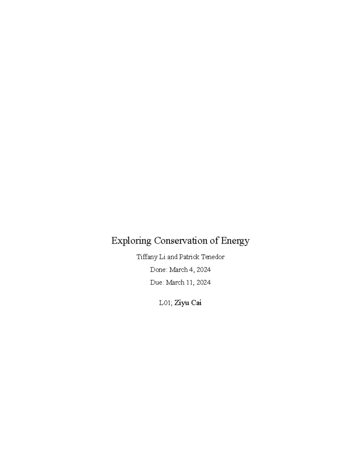 Lab 7 - Exploring the Law of Conservation of Energy (L01) - Studocu