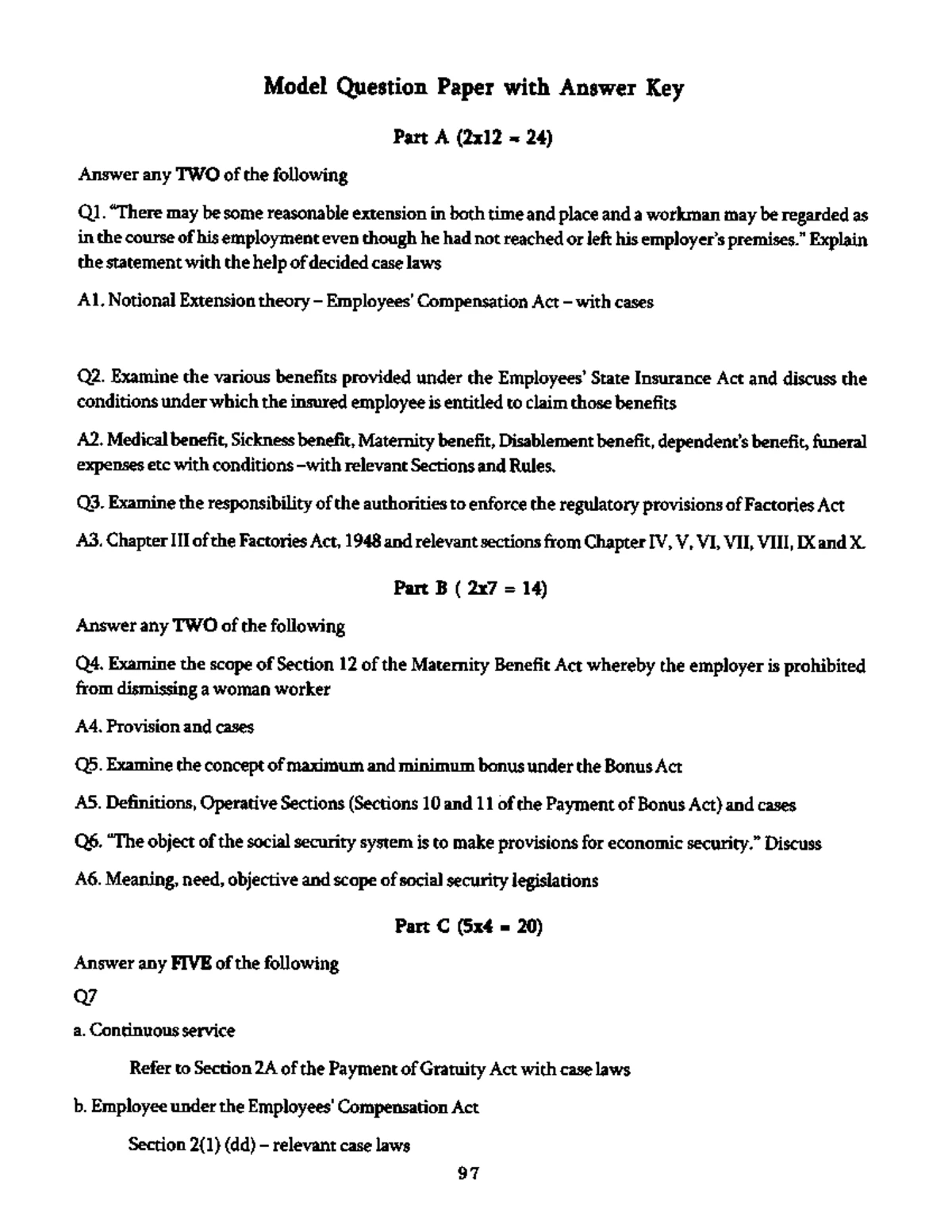 Model Question Paper Labour Law - Industrial And Labour Laws - II - Studocu
