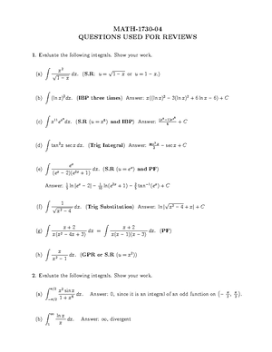 Self Evaluation Test Integral Calculus April 2, 2023 - Math 1730 ...