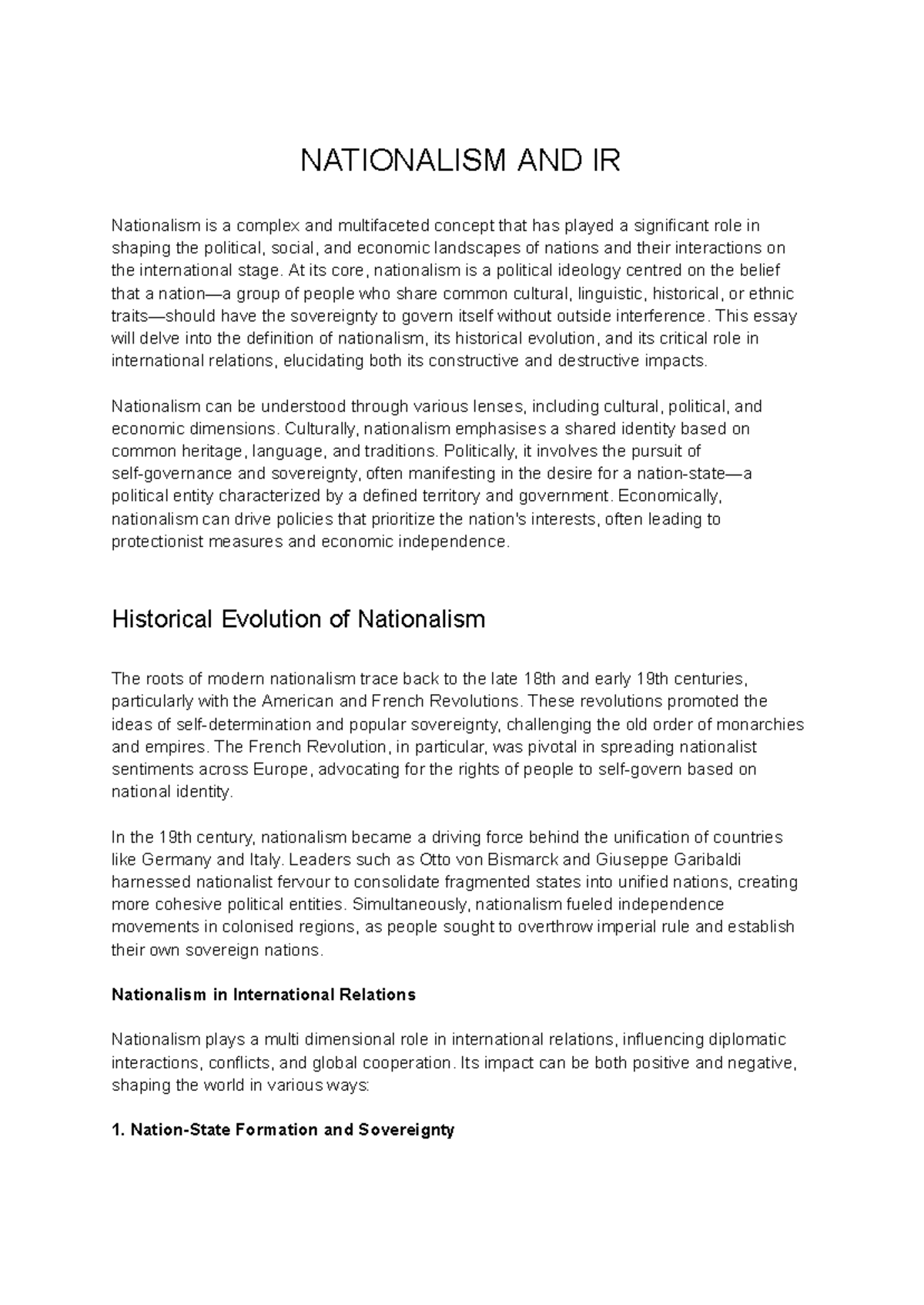 Nationalism in International Relations (IR): A Multifaceted Analysis ...