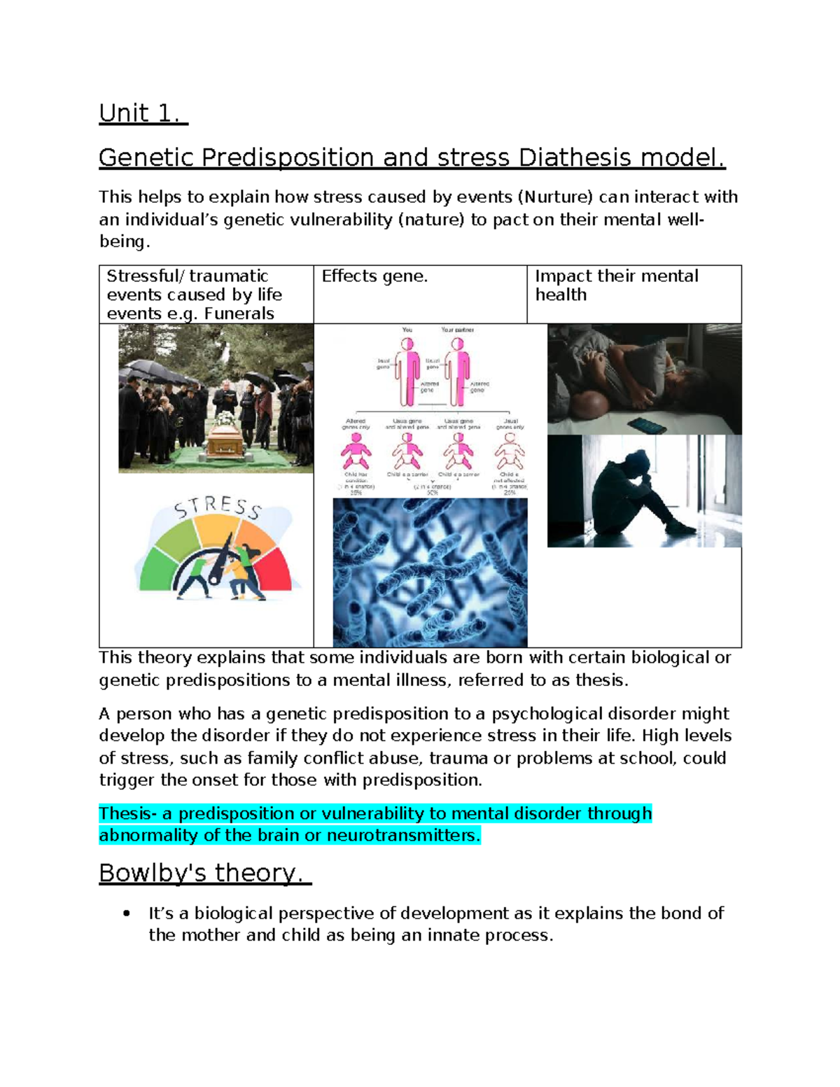 Health and Social Care - Class Notes for Unit 1: Genetic Predisposition ...