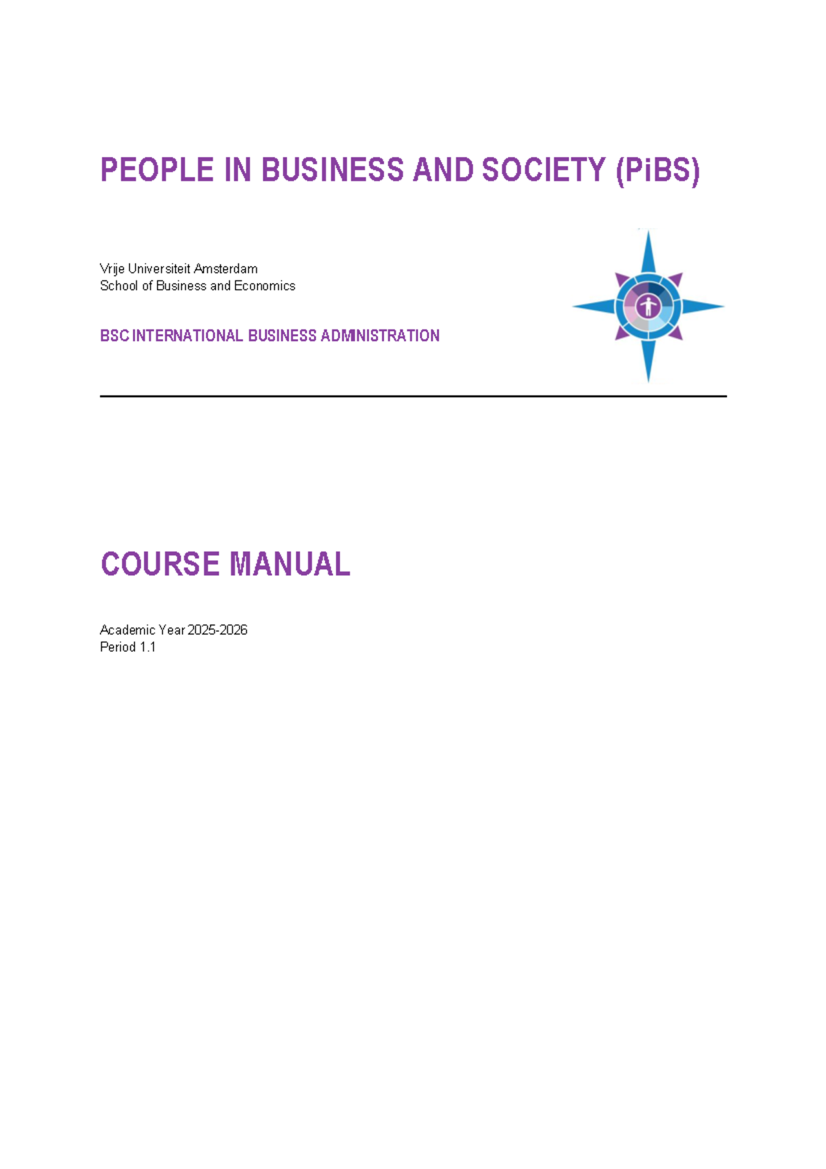 BSc IBA1 PiBS Course Manual 2025-26: Overview & Guidelines - Studeersnel