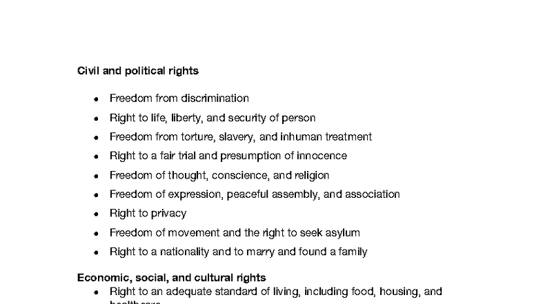 Civil and Political Rights Overview: Key Freedoms and Protections - Studocu