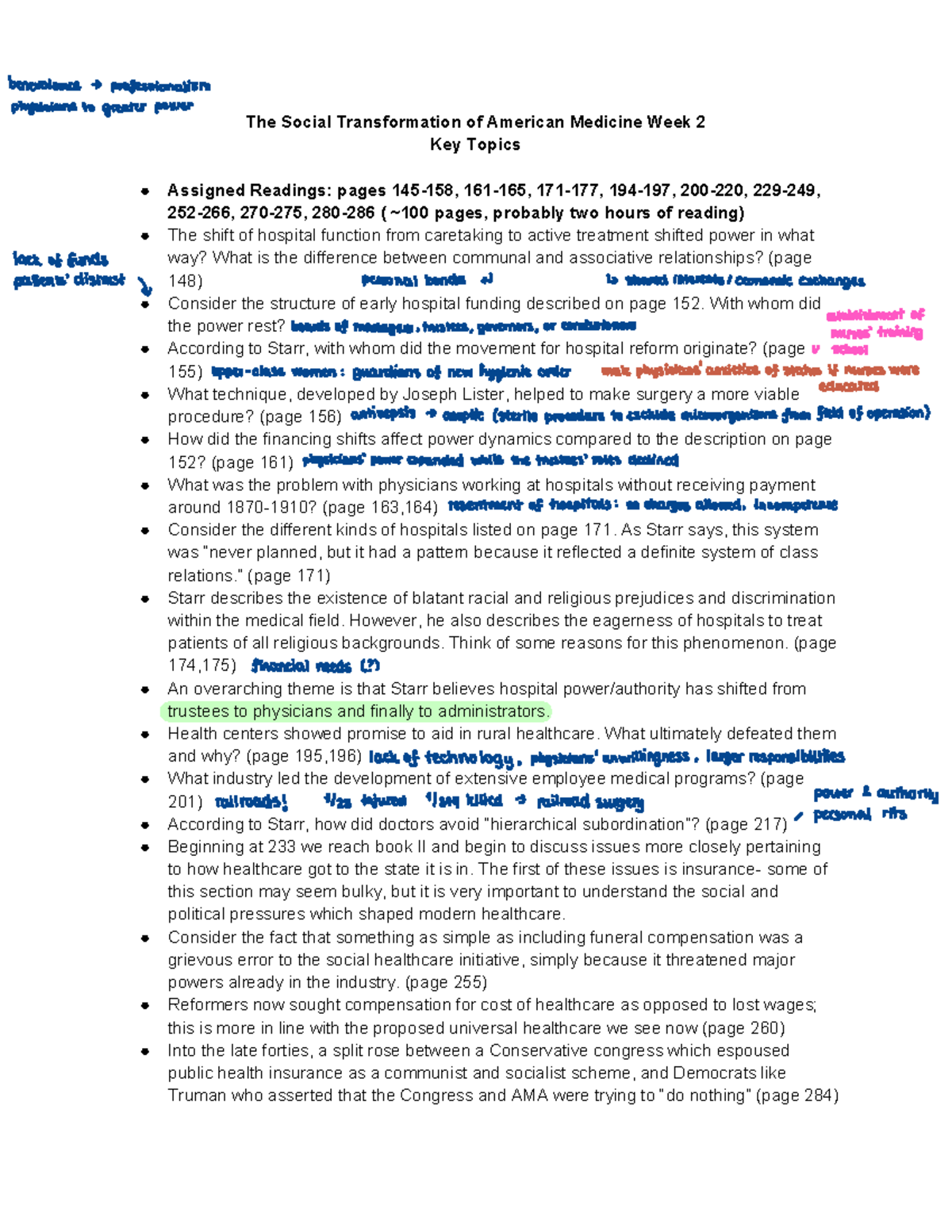 The Social Transformation of American Medicine: Week 2 Study Notes ...