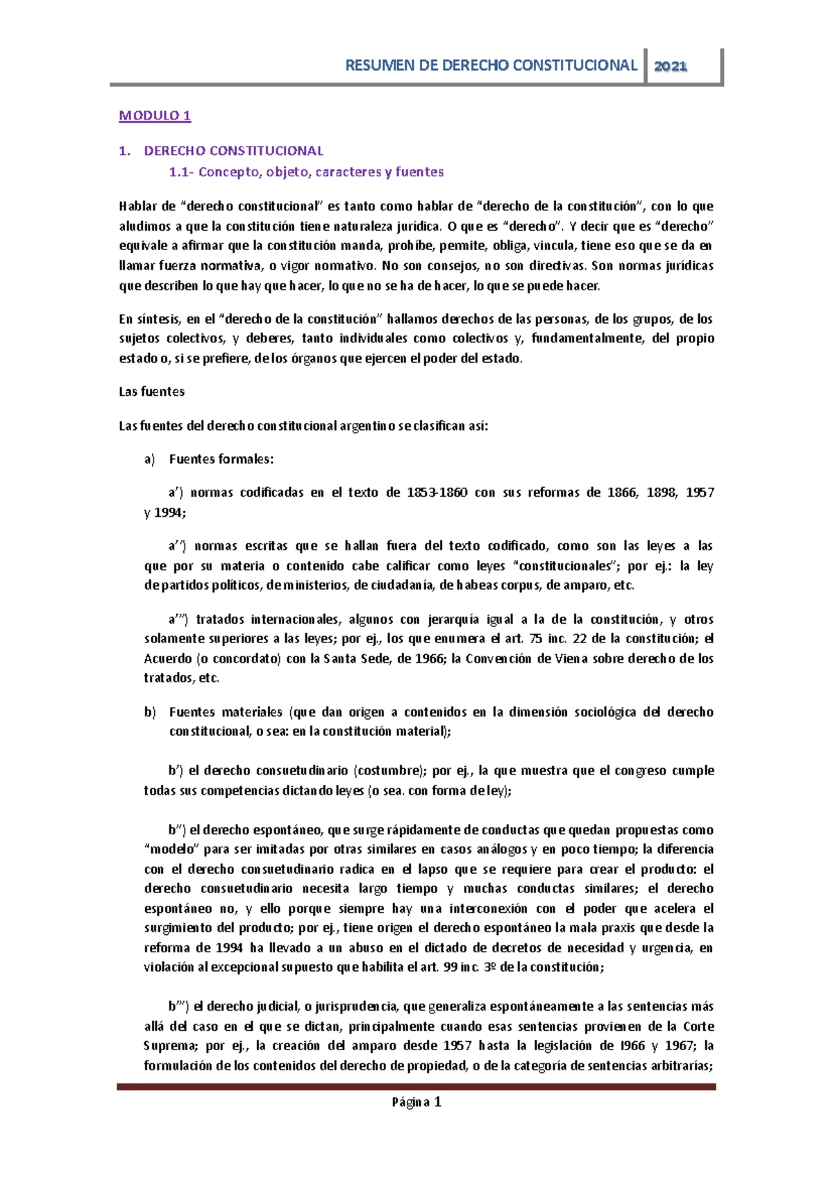 Resumen Derecho Constitucional M1 y M2 - MODULO 1 1. DERECHO ...