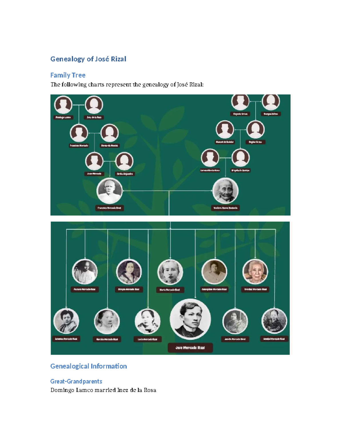 Genealogy of José Rizal: Family Tree Overview - Studocu
