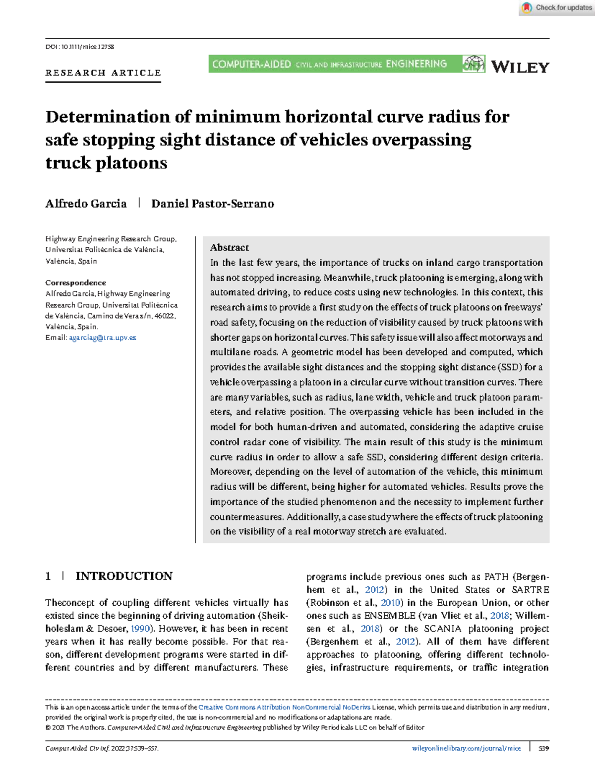 Determination of Minimum Curve Radius for Safe SSD in Truck Platooning ...