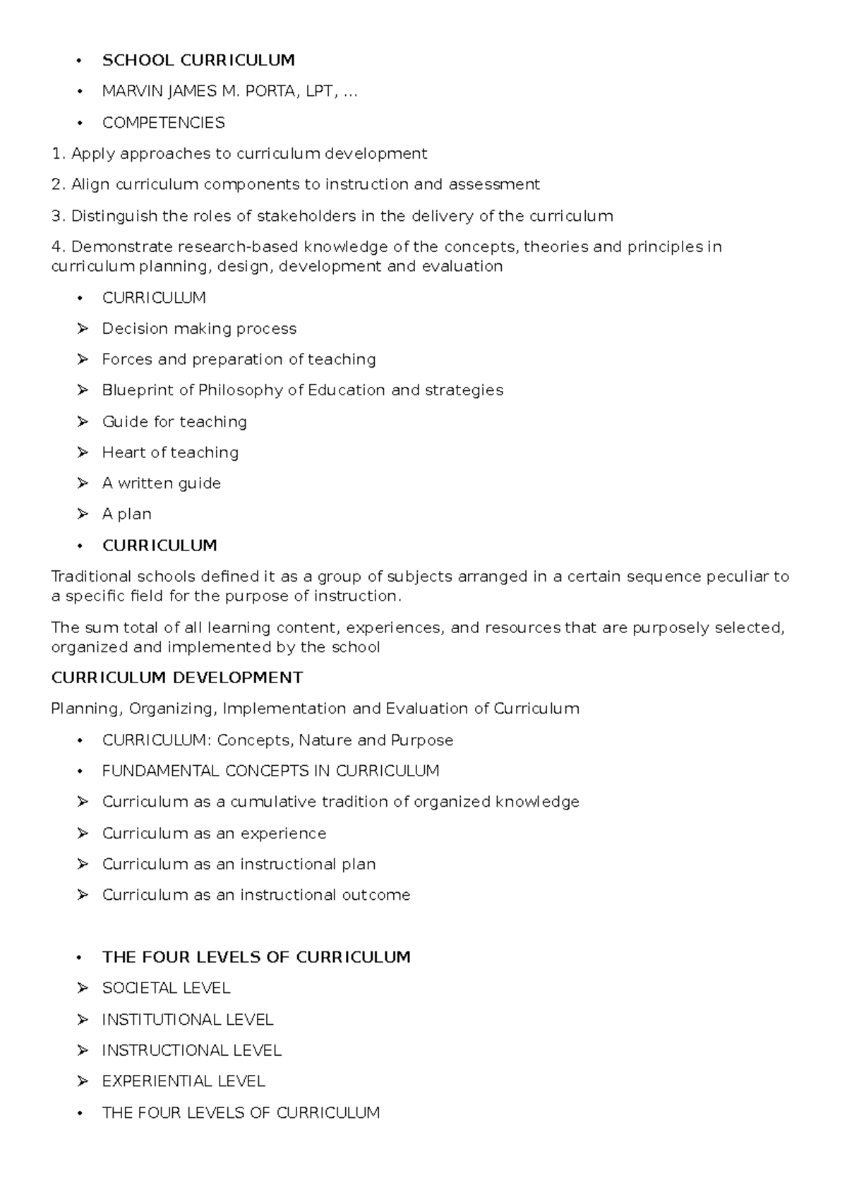 Curriculum Development Insights and Concepts - Reviewer 2024 - Studocu