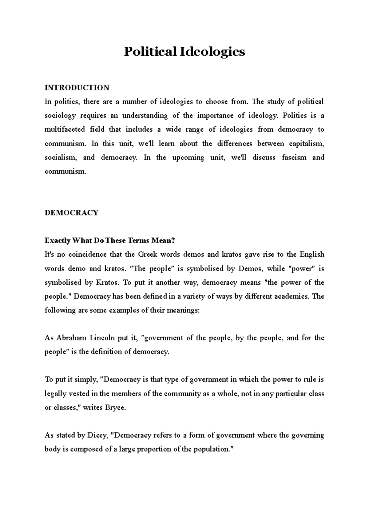 Political Ideologies - I: Exploring Democracy, Capitalism, and ...