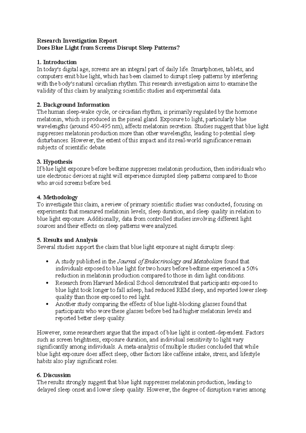 Research Investigation Report bluelight - Research Investigation Report ...