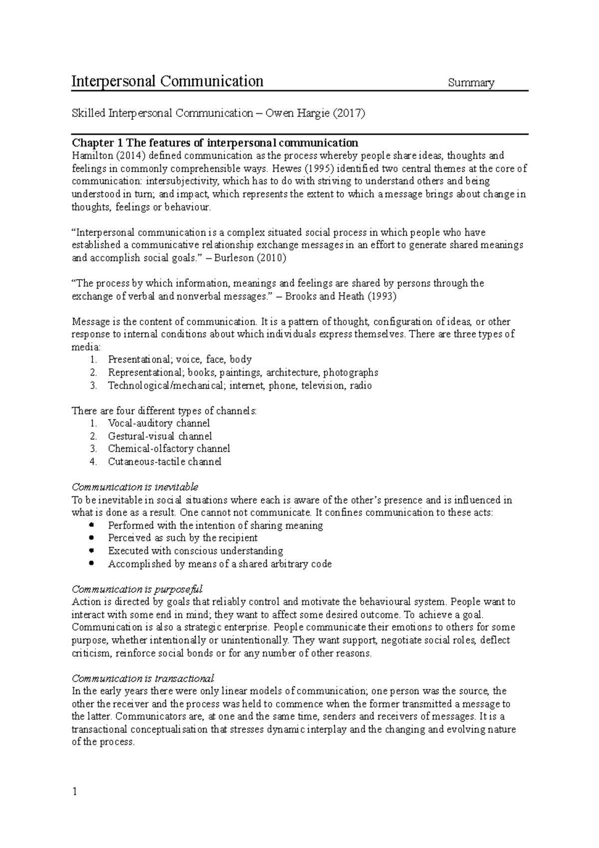 Interpersonal Communication Summary - Key Insights & Concepts - Studeersnel