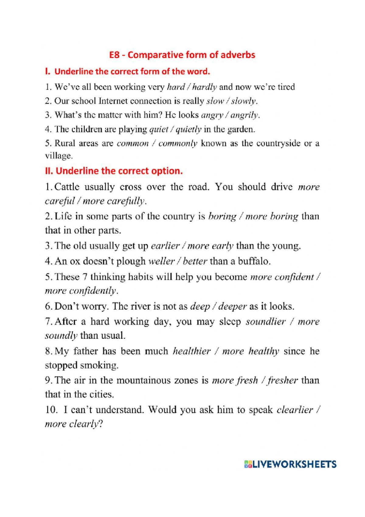 E8 Adverb Comparative Forms Practice Worksheet - Studocu