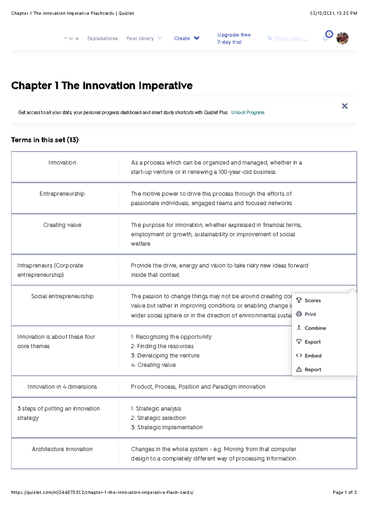Chapter 1: The Innovation Imperative - Flashcards for Quizlet - Studocu