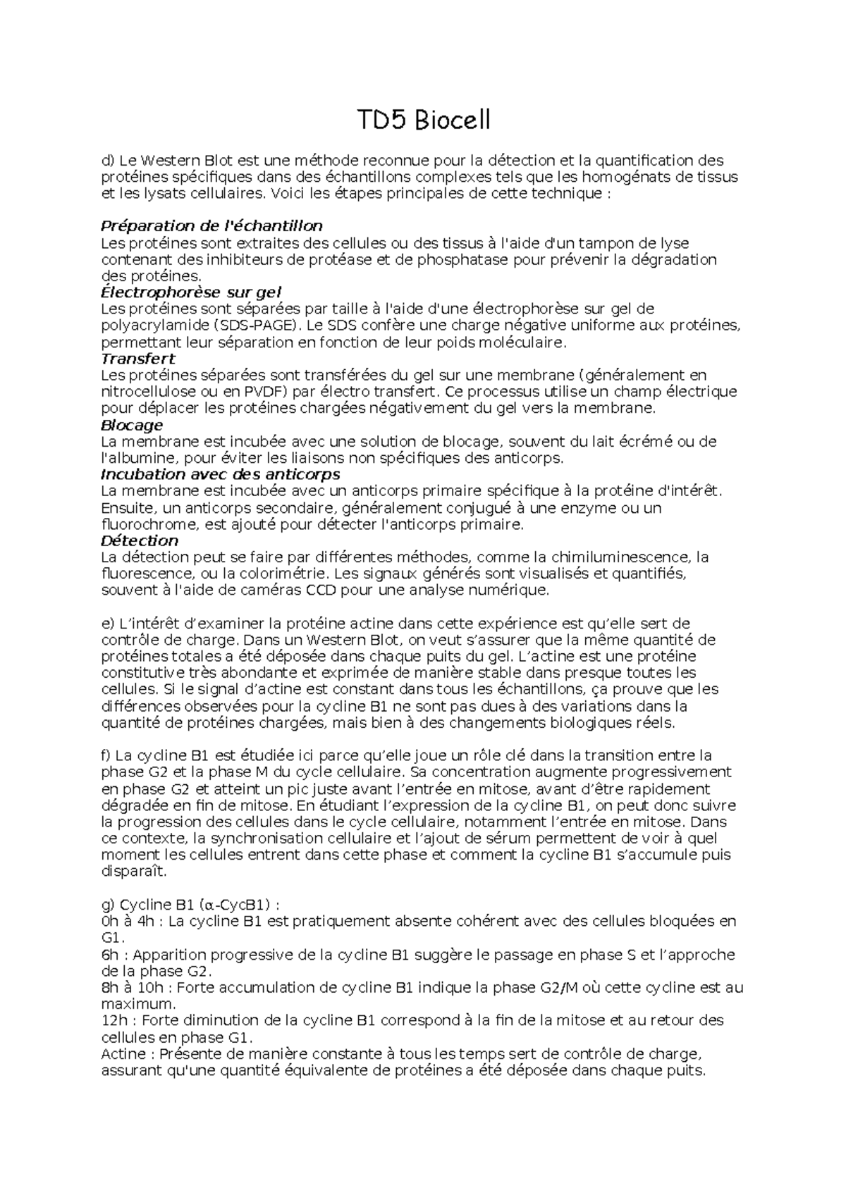 Biocell TD - Ca aide dans les révisions - TD5 Biocell d) Le Western ...