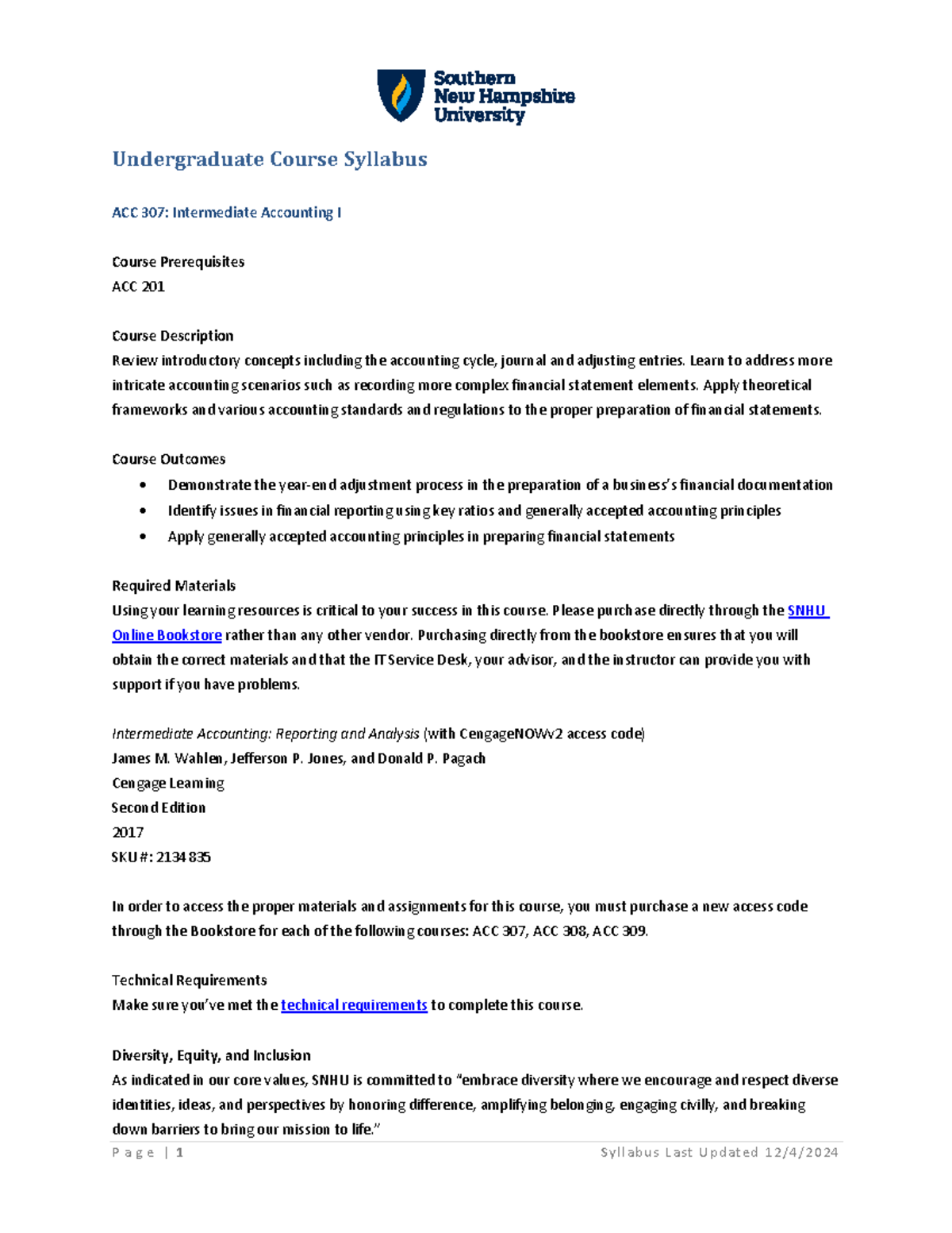 ACC 307: Intermediate Accounting I Course Syllabus and Overview - Studocu