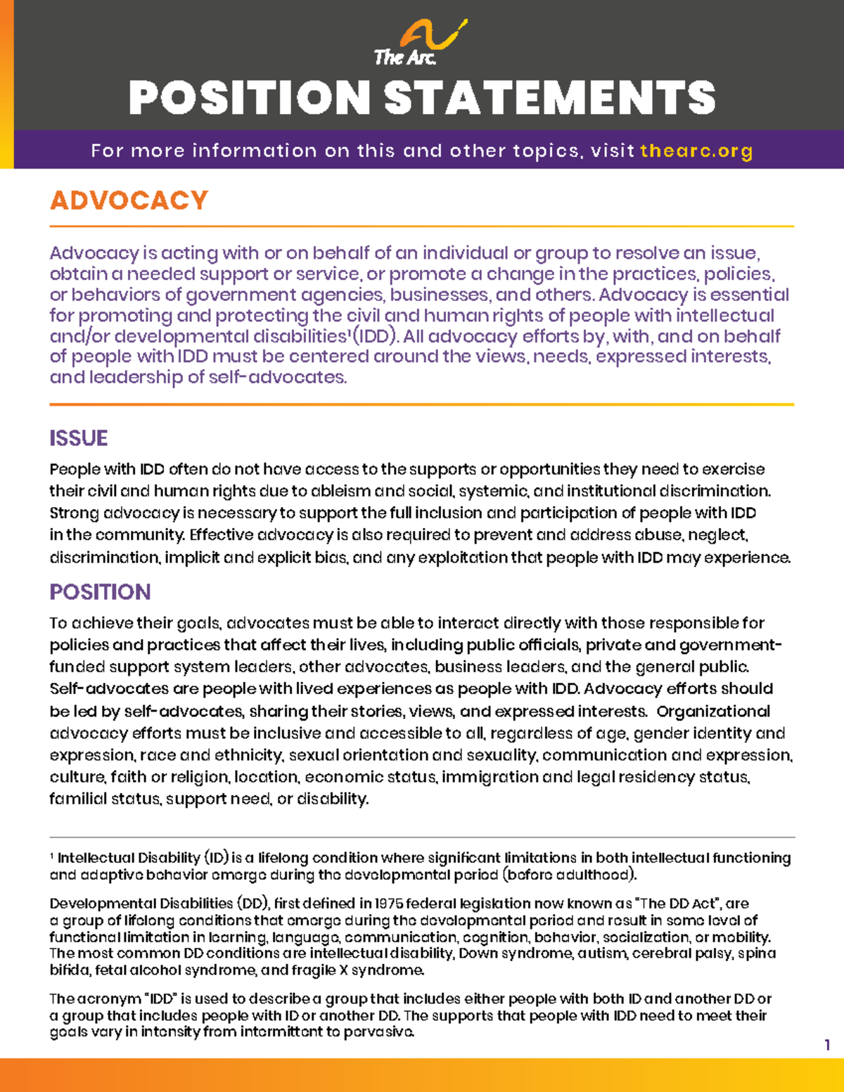 Advocacy Position Statements for IDD Rights and Inclusion - Studocu