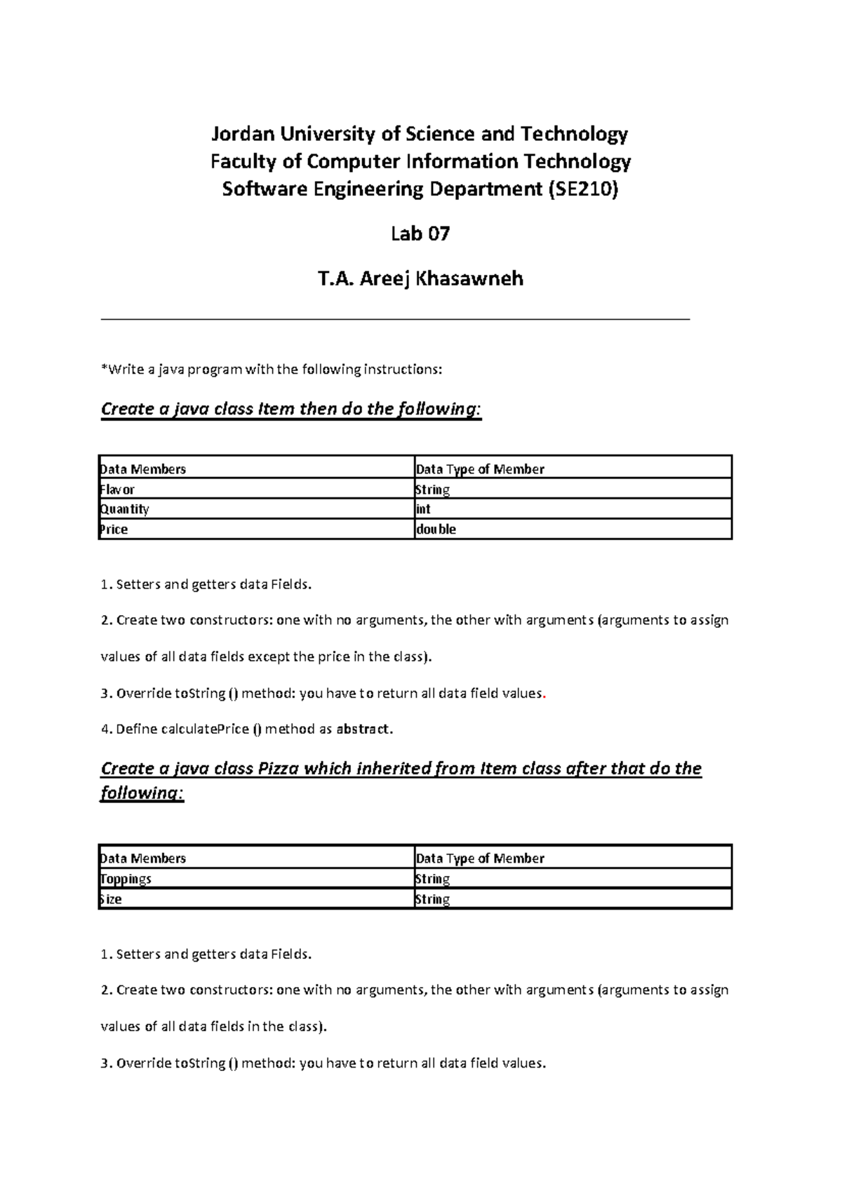Lab 07 (SE210) - Java Program for Item and Order Management - Studocu