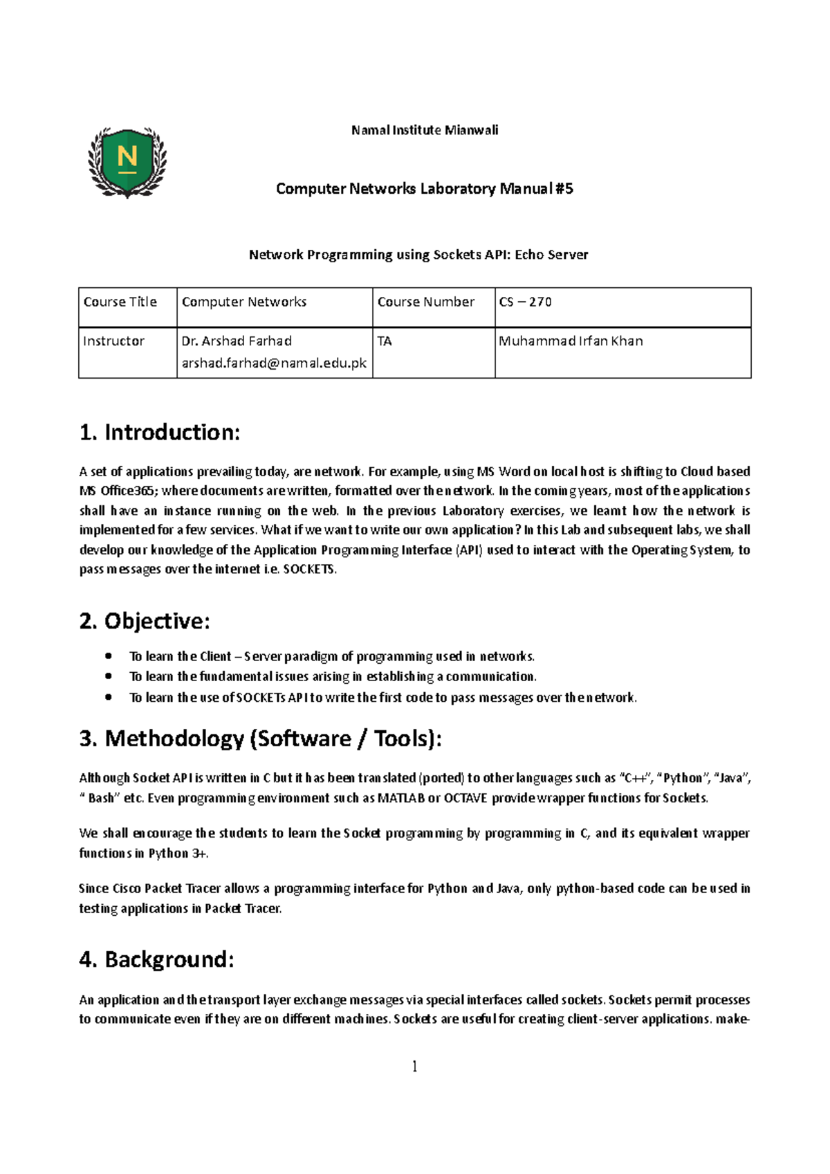 Lab5 manual - Computer network lab about socket - Namal Institute ...