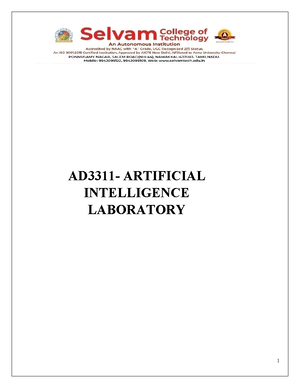 Artificial Inteligence - Al3391 Artificialintelligence Uniti 