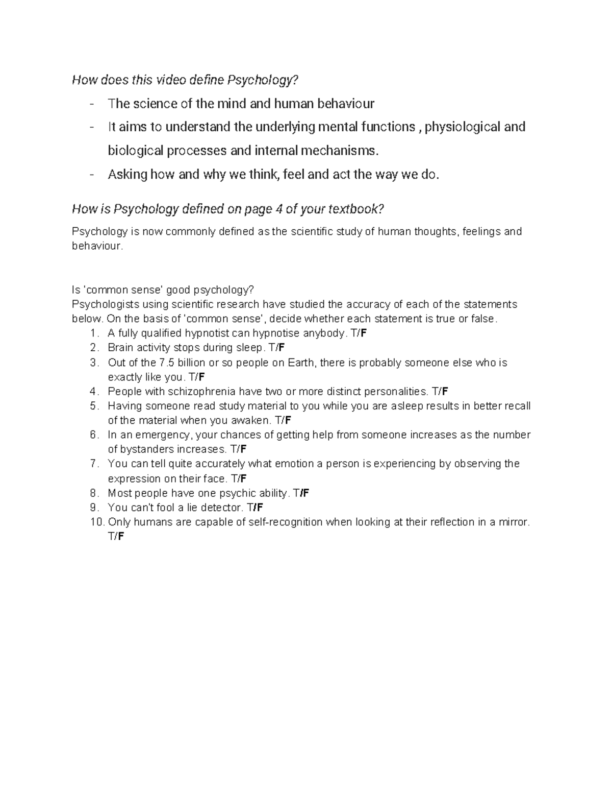 PSY 101: Introduction to Psychology - Defining the Science of Mind ...