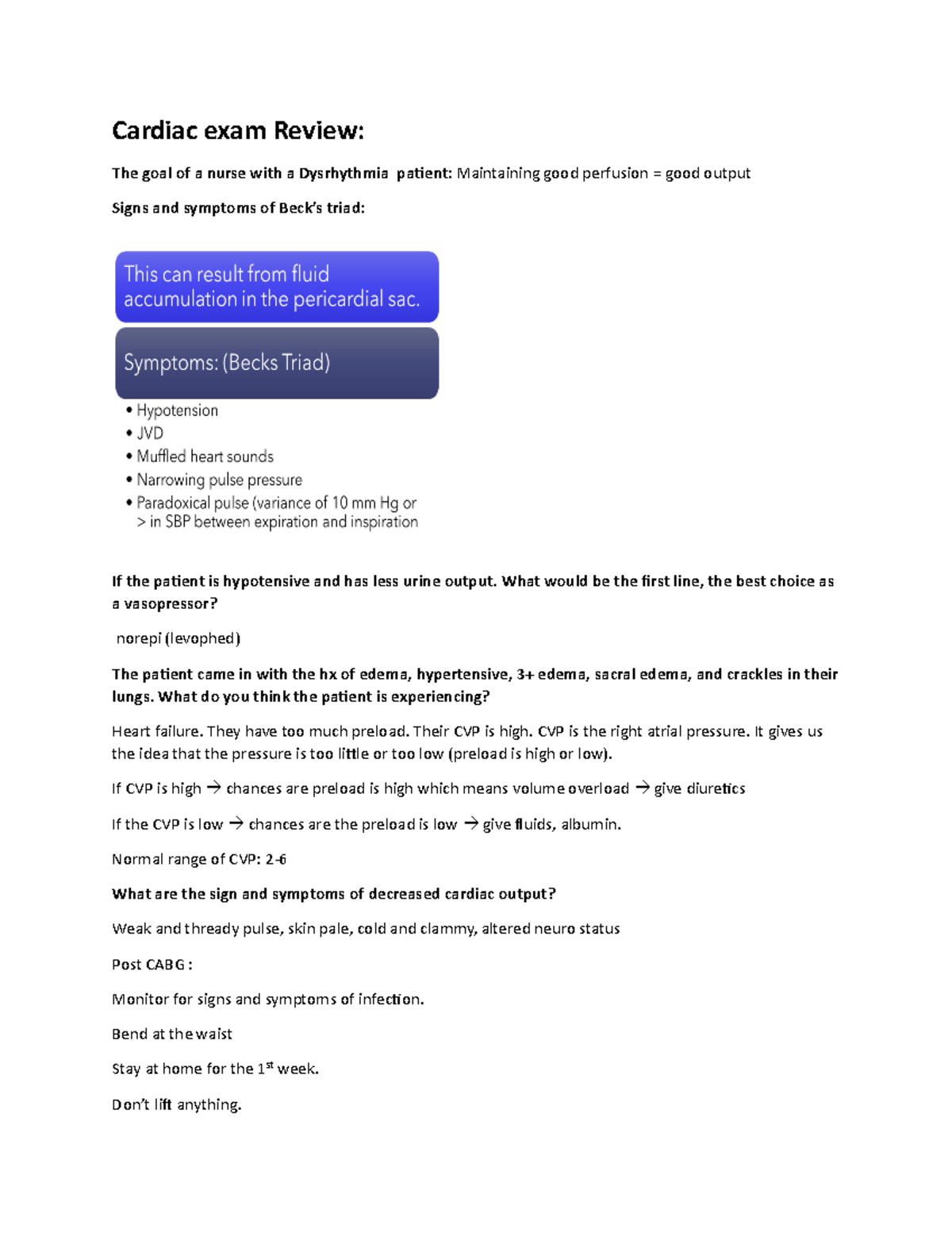 Cardiac Exam 2 Review Study Guide for Nursing Students - Studocu