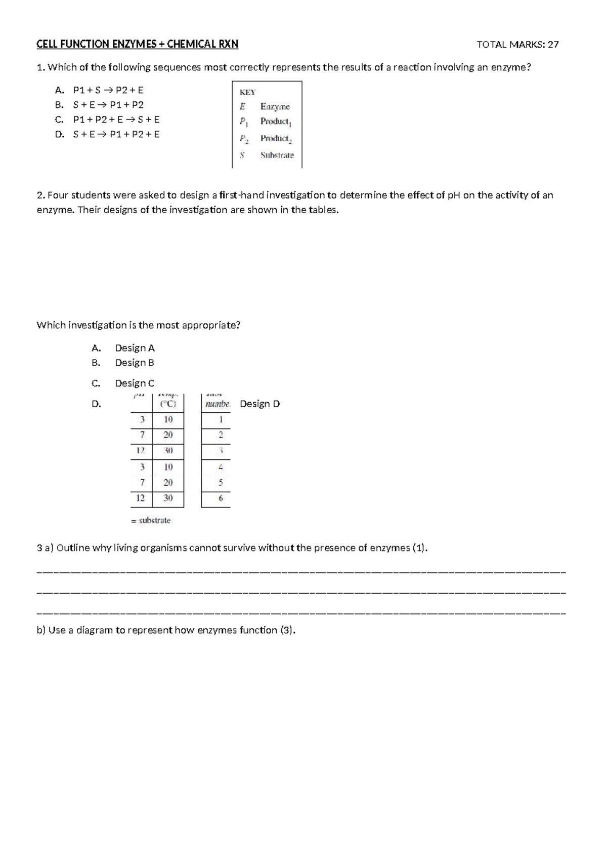 CELL Function: Enzymes & Chemical Reactions Study Guide - Studocu