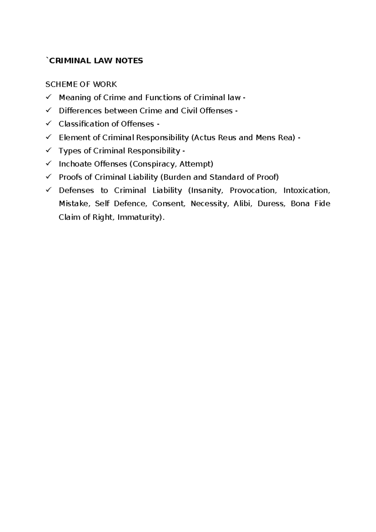 LAW 1: Comprehensive Notes on Criminal Law Concepts and ...