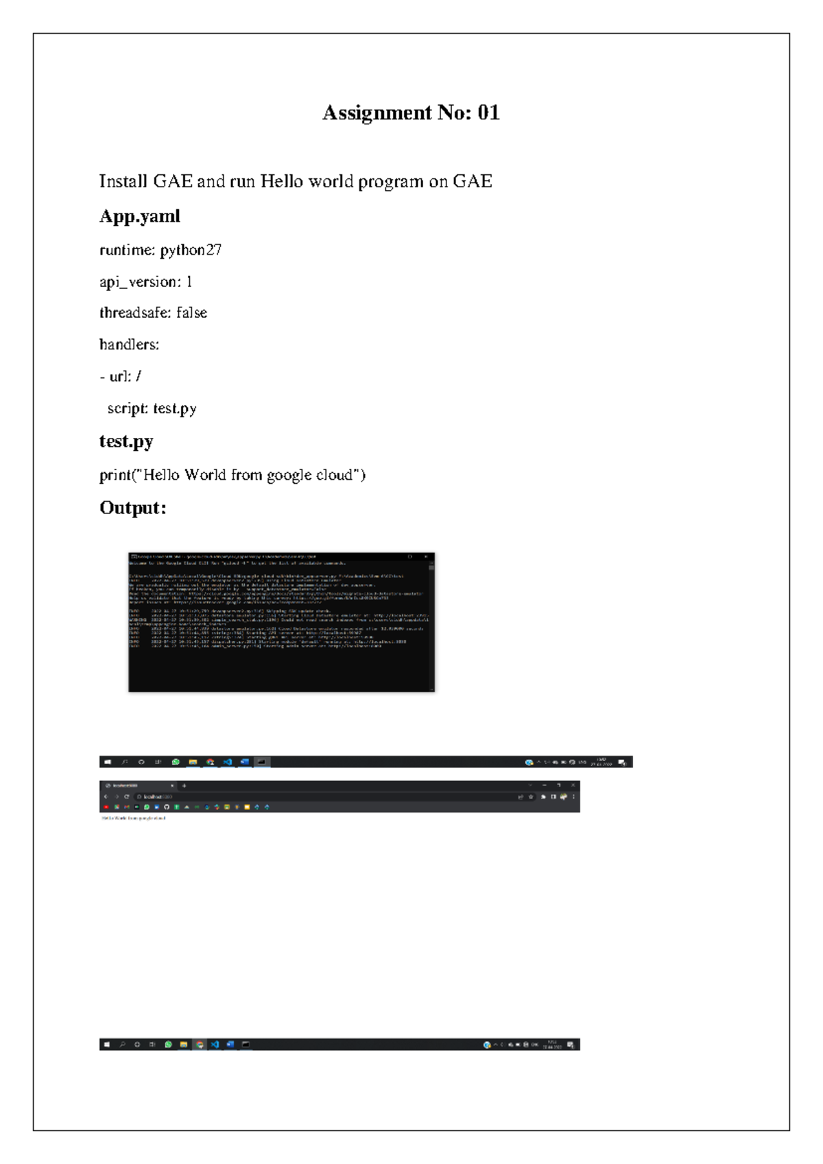 CC Lab Manual: GAE Assignment 01 & 02 - Hello World & App Setup - Studocu