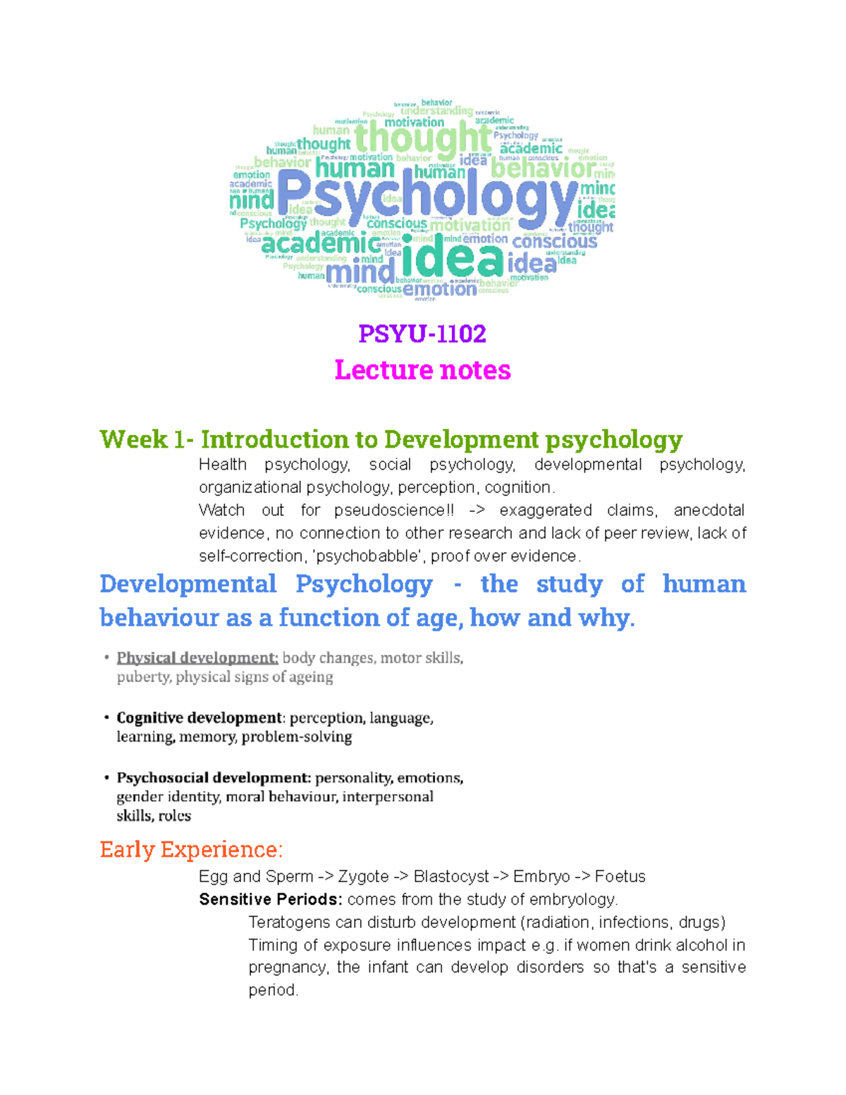 PSYU- 1102 lecture notes weeks 1-8 - PSY - Studocu