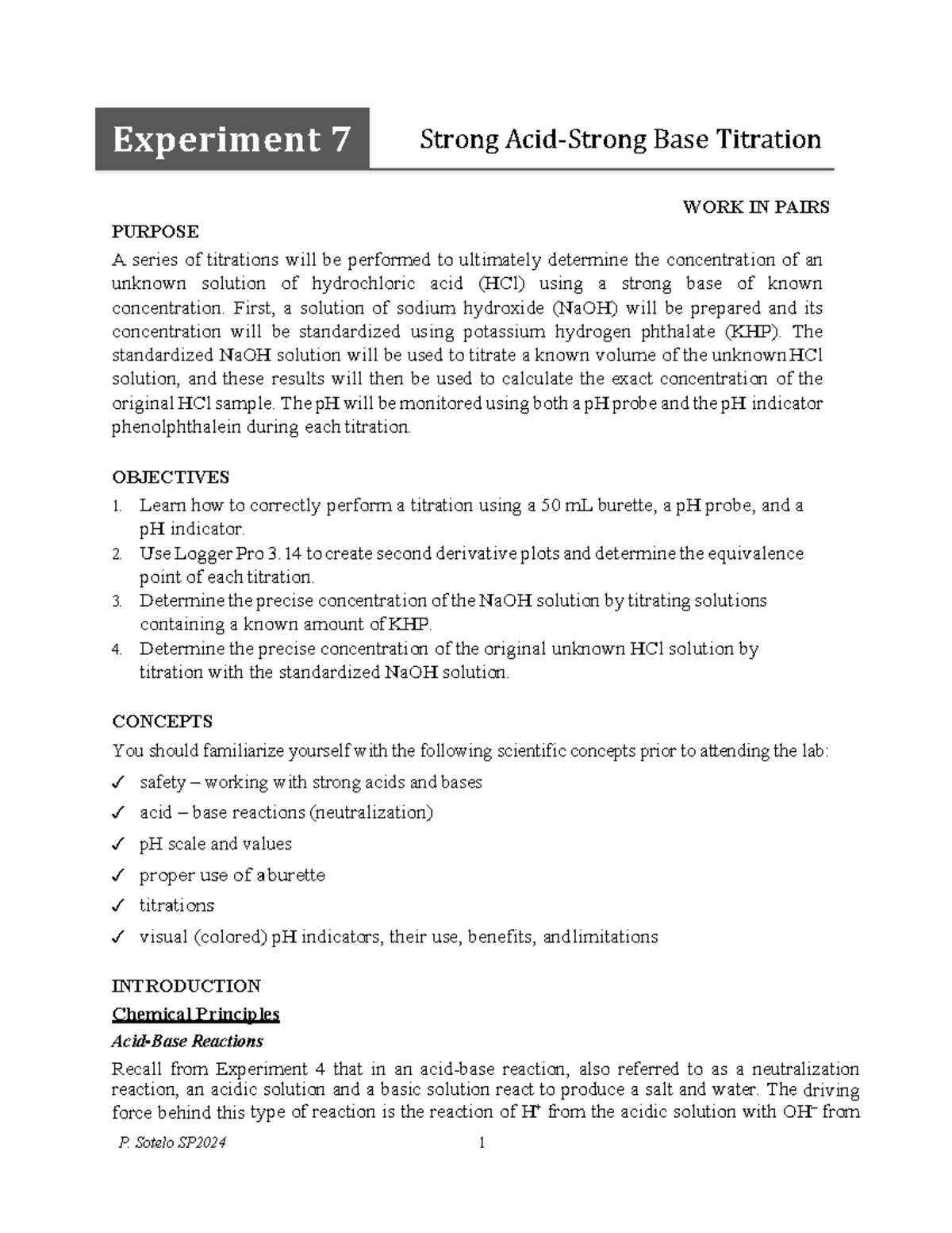 E7 Strong Acid-Base Titration Lab Manual SP2024 - Studocu