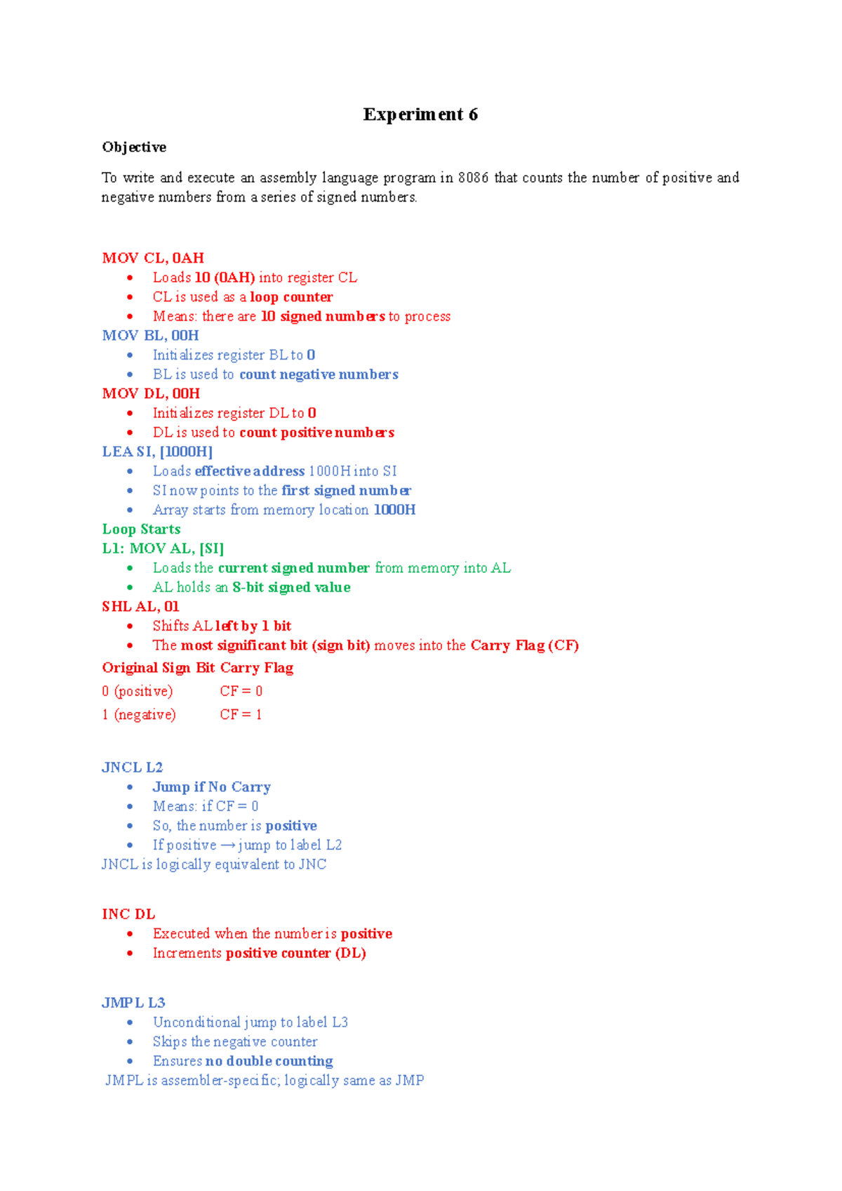 Exp-6: Assembly Language Program for Counting Signed Numbers - Studocu